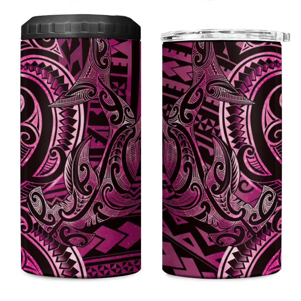 New Zealand Hammerhead Shark 4 in 1 Can Cooler Tumbler Maori Haehae Mangopare Pink LT14 One Size: 16 oz Pink - Polynesian Pride