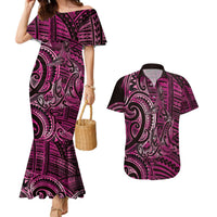New Zealand Hammerhead Shark Couples Matching Mermaid Dress and Hawaiian Shirt Maori Haehae Mangopare Pink LT14 Pink - Polynesian Pride