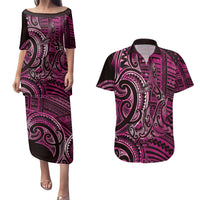 New Zealand Hammerhead Shark Couples Matching Puletasi and Hawaiian Shirt Maori Haehae Mangopare Pink LT14 Pink - Polynesian Pride