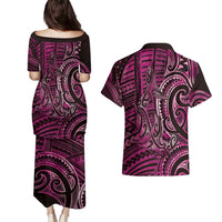 New Zealand Hammerhead Shark Couples Matching Puletasi and Hawaiian Shirt Maori Haehae Mangopare Pink LT14 - Polynesian Pride