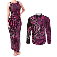 New Zealand Hammerhead Shark Couples Matching Tank Maxi Dress and Long Sleeve Button Shirt Maori Haehae Mangopare Pink LT14 Pink - Polynesian Pride