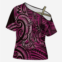 New Zealand Hammerhead Shark Cross Shoulder Shirt Maori Haehae Mangopare Pink LT14 Female Pink - Polynesian Pride