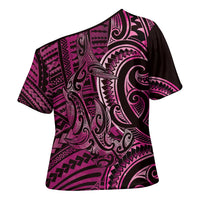 New Zealand Hammerhead Shark Cross Shoulder Shirt Maori Haehae Mangopare Pink LT14 - Polynesian Pride