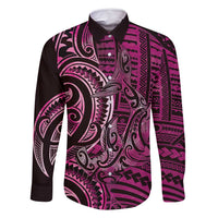 New Zealand Hammerhead Shark Family Matching Long Sleeve Bodycon Dress and Hawaiian Shirt Maori Haehae Mangopare Pink LT14 Dad's Shirt - Long Sleeve Pink - Polynesian Pride