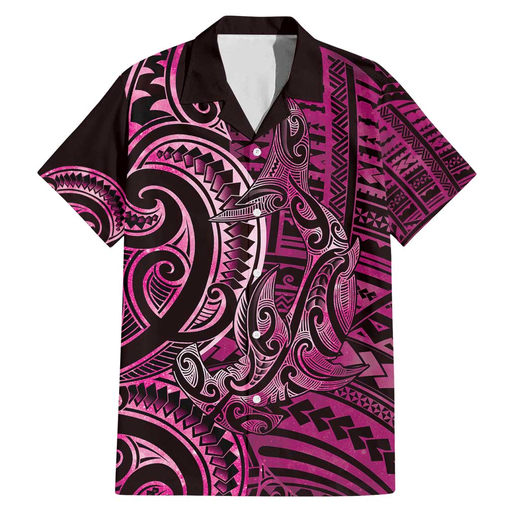 New Zealand Hammerhead Shark Family Matching Mermaid Dress and Hawaiian Shirt Maori Haehae Mangopare Pink LT14 Dad's Shirt - Short Sleeve Pink - Polynesian Pride