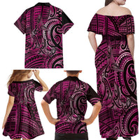 New Zealand Hammerhead Shark Family Matching Off Shoulder Maxi Dress and Hawaiian Shirt Maori Haehae Mangopare Pink LT14 - Polynesian Pride