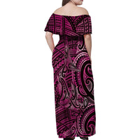 New Zealand Hammerhead Shark Family Matching Off Shoulder Maxi Dress and Hawaiian Shirt Maori Haehae Mangopare Pink LT14 - Polynesian Pride
