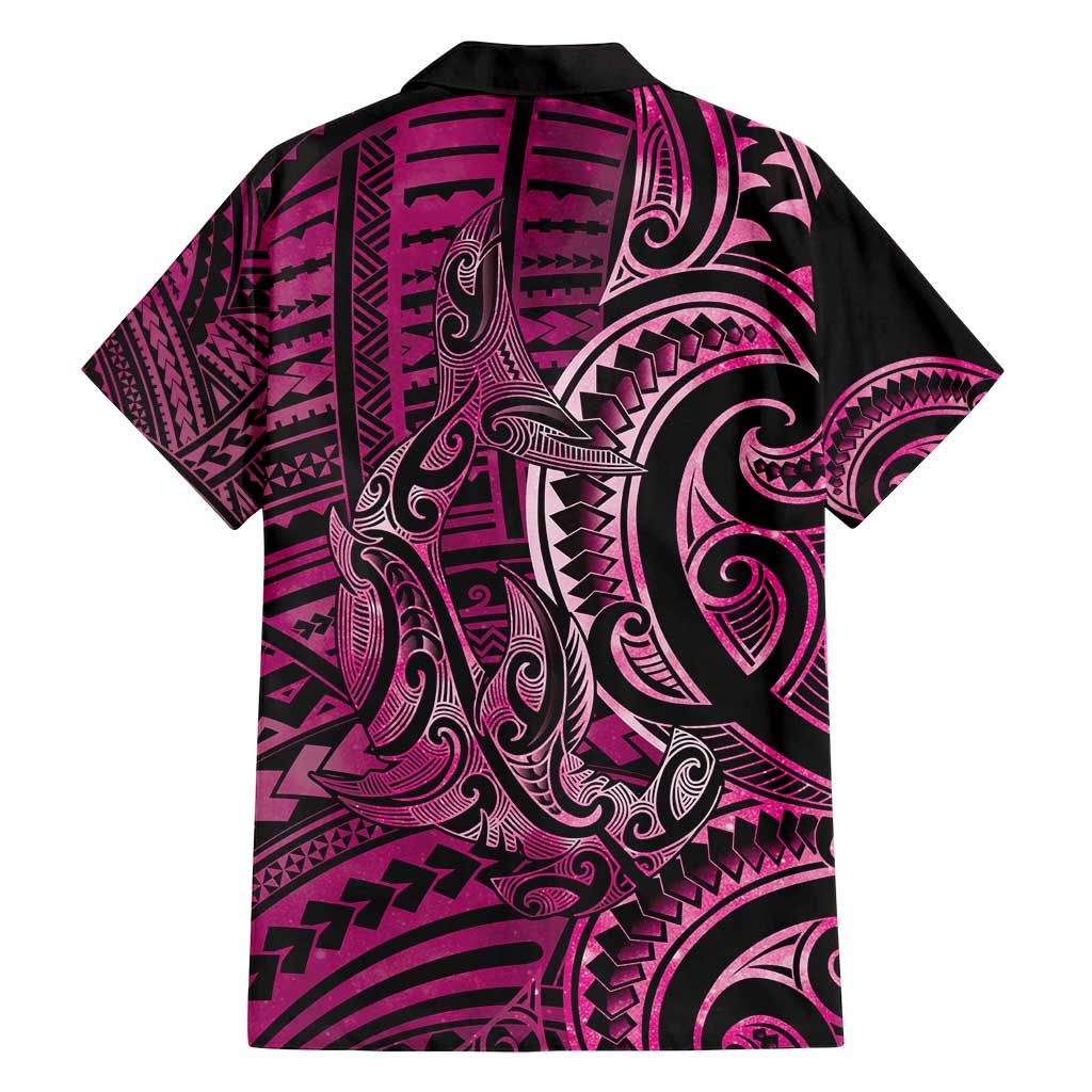 New Zealand Hammerhead Shark Family Matching Off Shoulder Short Dress and Hawaiian Shirt Maori Haehae Mangopare Pink LT14 - Polynesian Pride