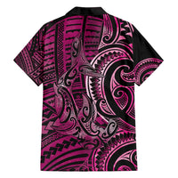 New Zealand Hammerhead Shark Family Matching Off Shoulder Short Dress and Hawaiian Shirt Maori Haehae Mangopare Pink LT14 - Polynesian Pride