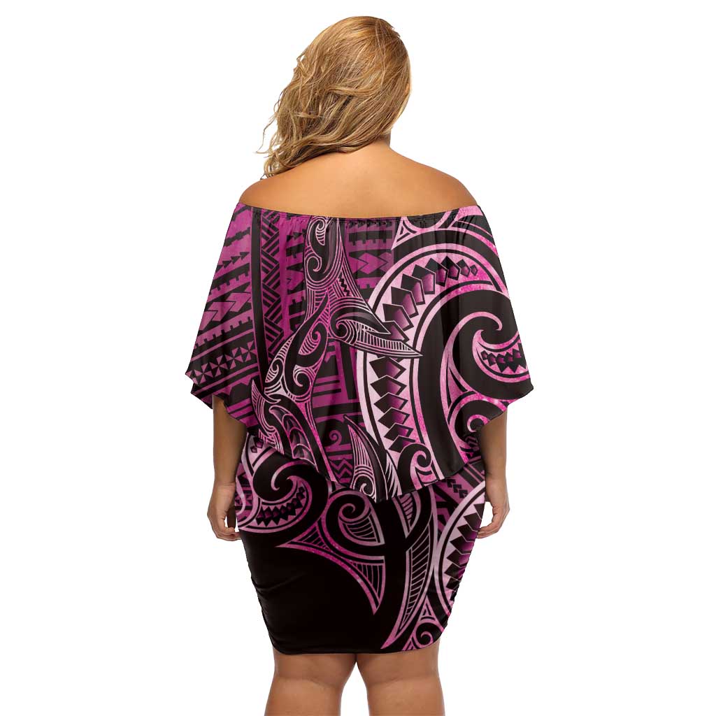 New Zealand Hammerhead Shark Family Matching Off Shoulder Short Dress and Hawaiian Shirt Maori Haehae Mangopare Pink LT14 - Polynesian Pride