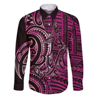 New Zealand Hammerhead Shark Family Matching Puletasi and Hawaiian Shirt Maori Haehae Mangopare Pink LT14 Dad's Shirt - Long Sleeve Pink - Polynesian Pride