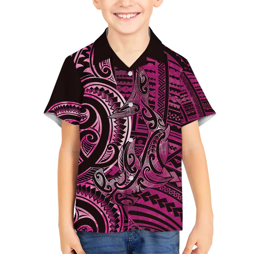 New Zealand Hammerhead Shark Family Matching Tank Maxi Dress and Hawaiian Shirt Maori Haehae Mangopare Pink LT14 Son's Shirt Pink - Polynesian Pride