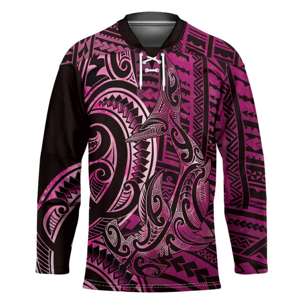 New Zealand Hammerhead Shark Hockey Jersey Maori Haehae Mangopare Pink LT14 Unisex Pink - Polynesian Pride