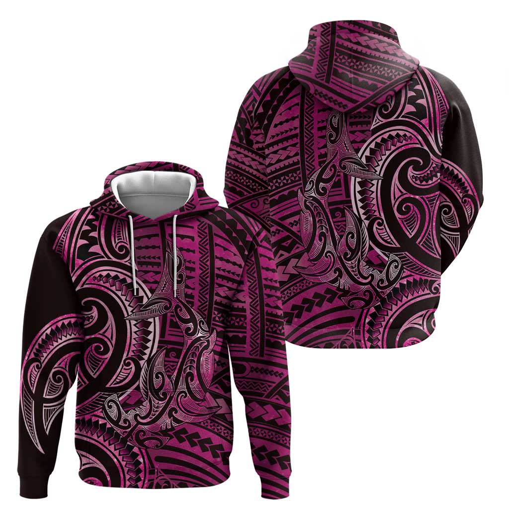 New Zealand Hammerhead Shark Hoodie Maori Haehae Mangopare Pink - Polynesian Pride
