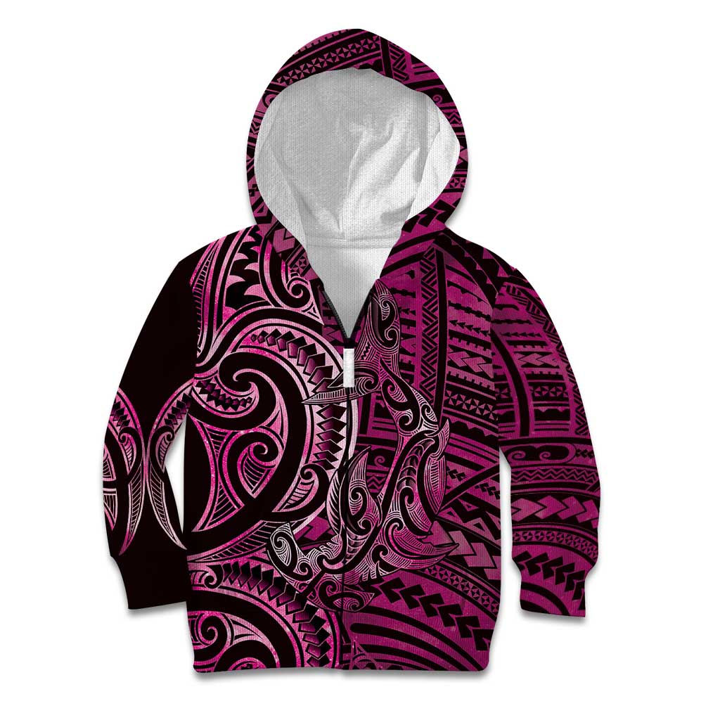 New Zealand Hammerhead Shark Kid Hoodie Maori Haehae Mangopare Pink LT14 Zip Hoodie Pink - Polynesian Pride