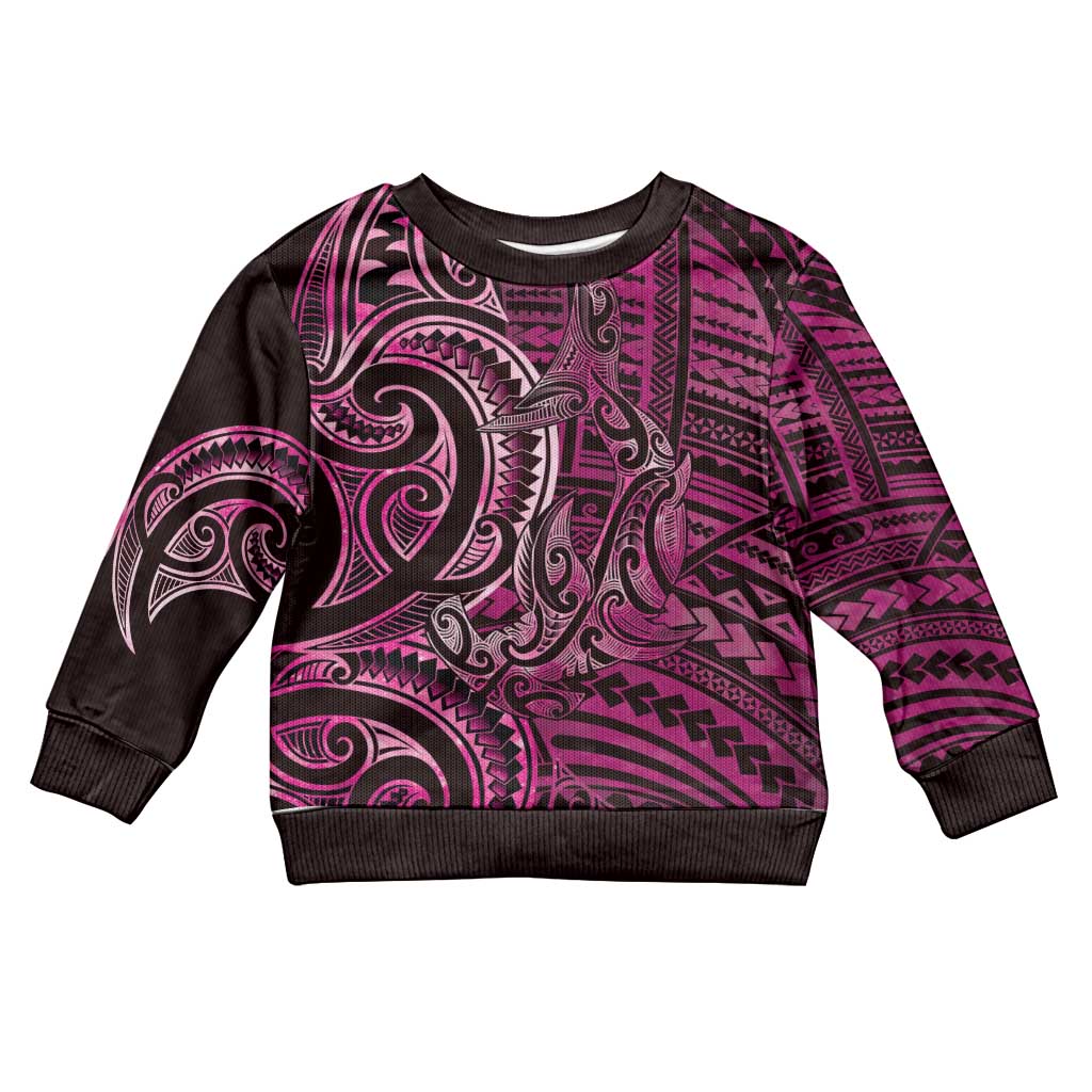 New Zealand Hammerhead Shark Kid Ugly Christmas Sweater Maori Haehae Mangopare Pink LT14 Kid Pink - Polynesian Pride