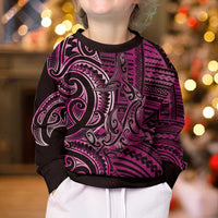 New Zealand Hammerhead Shark Kid Ugly Christmas Sweater Maori Haehae Mangopare Pink LT14 - Polynesian Pride
