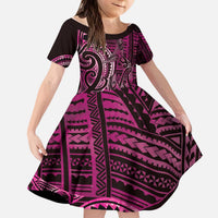 New Zealand Hammerhead Shark Kid Short Sleeve Dress Maori Haehae Mangopare Pink LT14 KID Pink - Polynesian Pride