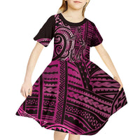 New Zealand Hammerhead Shark Kid Short Sleeve Dress Maori Haehae Mangopare Pink LT14 - Polynesian Pride