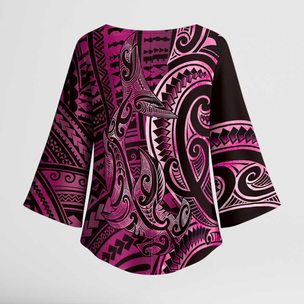 New Zealand Hammerhead Shark Kimono Sleeve Blouse Maori Haehae Mangopare Pink LT14 - Polynesian Pride