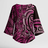 New Zealand Hammerhead Shark Kimono Sleeve Blouse Maori Haehae Mangopare Pink LT14 - Polynesian Pride