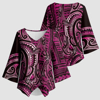 New Zealand Hammerhead Shark Kimono Sleeve Blouse Maori Haehae Mangopare Pink LT14 - Polynesian Pride