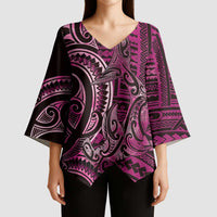 New Zealand Hammerhead Shark Kimono Sleeve Blouse Maori Haehae Mangopare Pink LT14 - Polynesian Pride