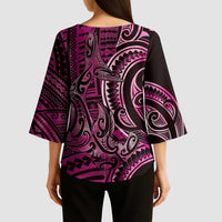 New Zealand Hammerhead Shark Kimono Sleeve Blouse Maori Haehae Mangopare Pink LT14 - Polynesian Pride