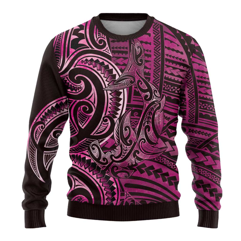 New Zealand Hammerhead Shark Ugly Christmas Sweater Maori Haehae Mangopare Pink LT14 - Polynesian Pride