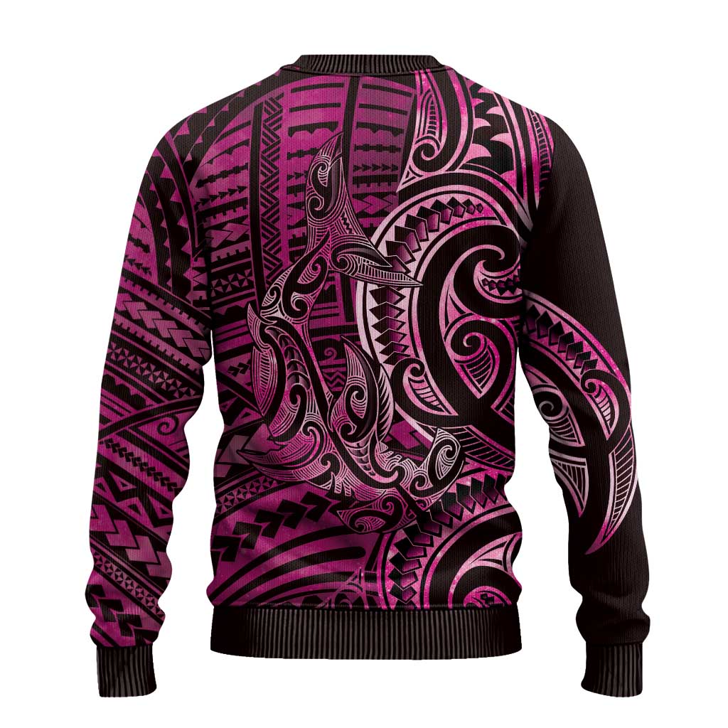 New Zealand Hammerhead Shark Ugly Christmas Sweater Maori Haehae Mangopare Pink LT14 - Polynesian Pride