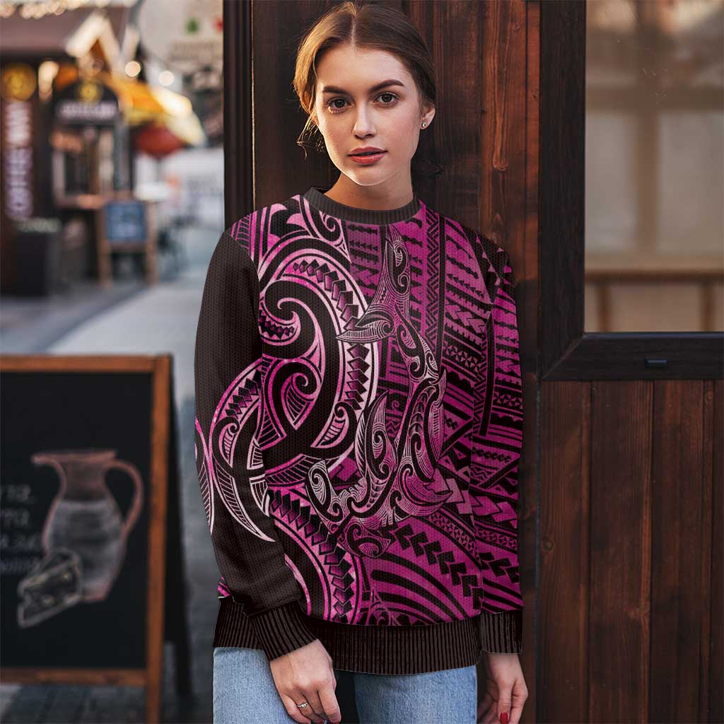 New Zealand Hammerhead Shark Ugly Christmas Sweater Maori Haehae Mangopare Pink LT14 - Polynesian Pride