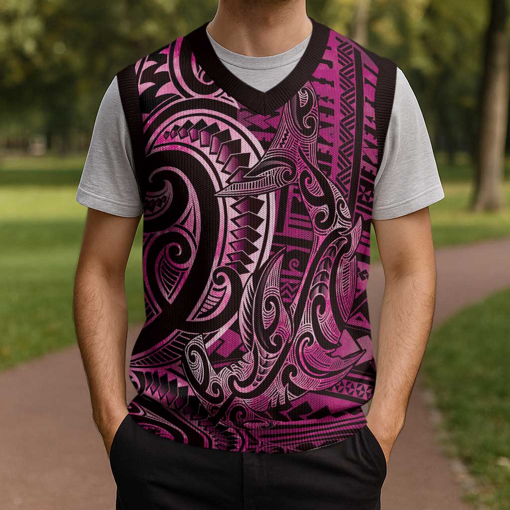 New Zealand Hammerhead Shark Christmas Knitted V-Neck Vest Maori Haehae Mangopare Pink LT14 - Polynesian Pride