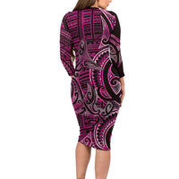 New Zealand Hammerhead Shark Long Sleeve Bodycon Dress Maori Haehae Mangopare Pink LT14 - Polynesian Pride