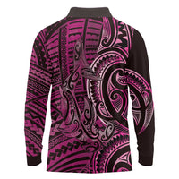 New Zealand Hammerhead Shark Long Sleeve Polo Shirt Maori Haehae Mangopare Pink LT14 - Polynesian Pride
