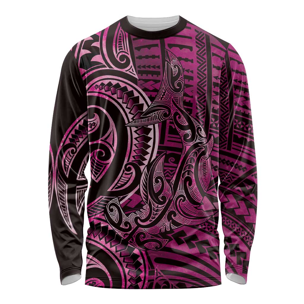New Zealand Hammerhead Shark Long Sleeve Shirt Maori Haehae Mangopare Pink LT14 Unisex Pink - Polynesian Pride
