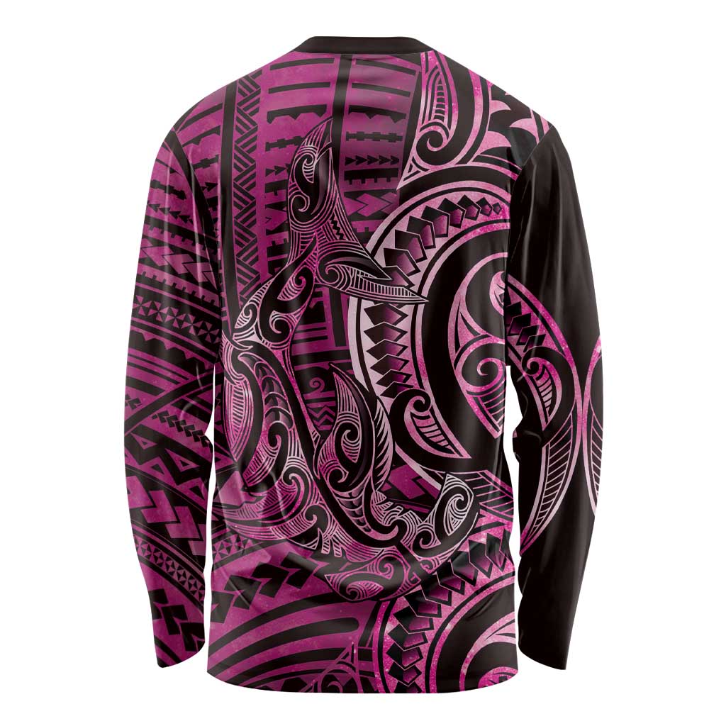 New Zealand Hammerhead Shark Long Sleeve Shirt Maori Haehae Mangopare Pink LT14 - Polynesian Pride