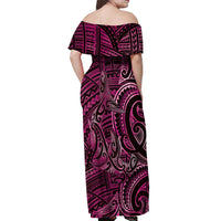 New Zealand Hammerhead Shark Off Shoulder Maxi Dress Maori Haehae Mangopare Pink LT14 - Polynesian Pride