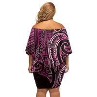 New Zealand Hammerhead Shark Off Shoulder Short Dress Maori Haehae Mangopare Pink LT14 - Polynesian Pride