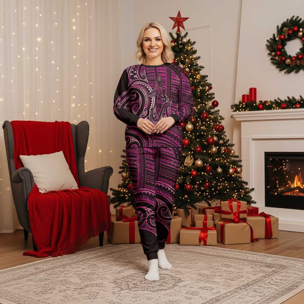 New Zealand Hammerhead Shark Christmas Pajama Set Maori Haehae Mangopare Pink LT14 Women Pink - Polynesian Pride