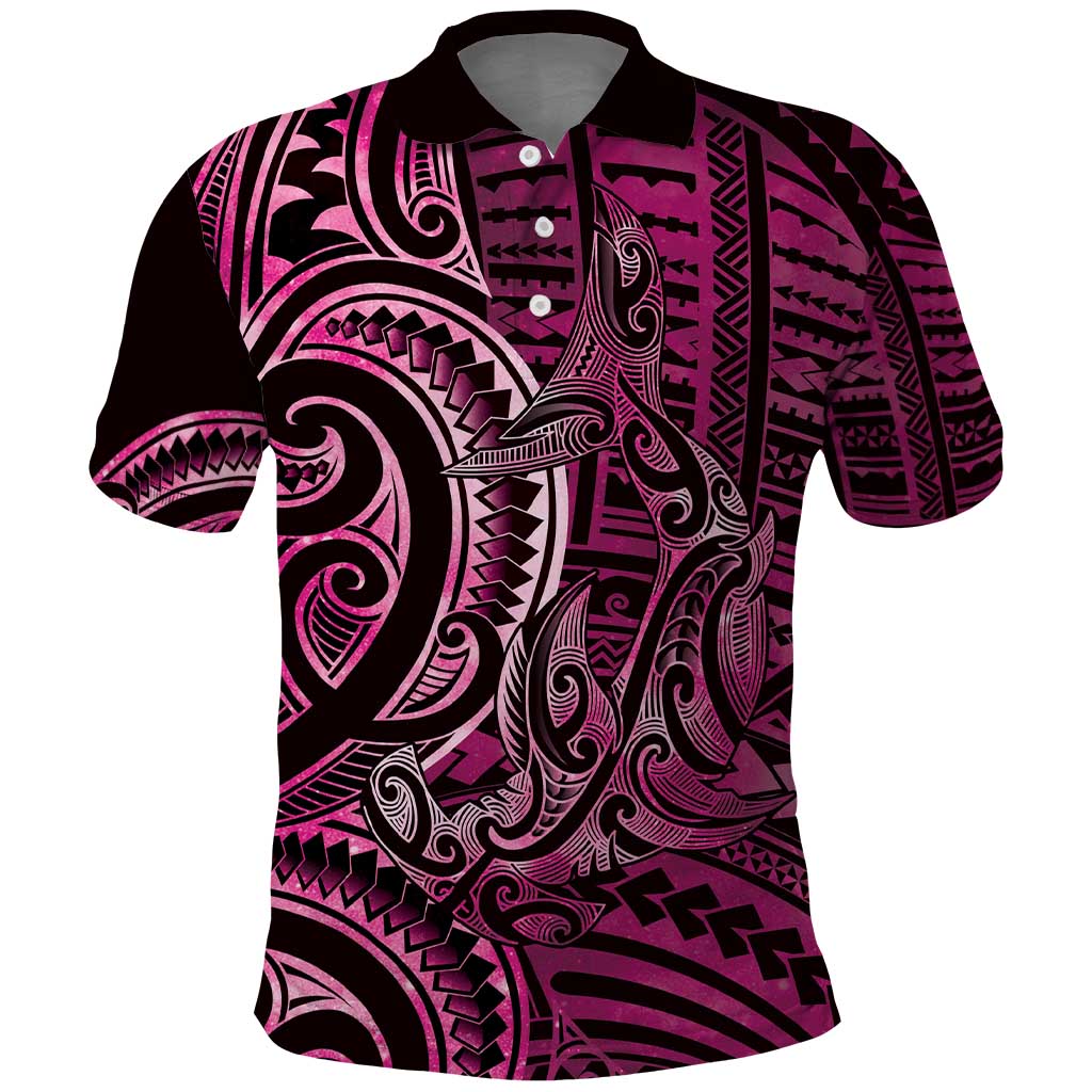 New Zealand Hammerhead Shark Polo Shirt Maori Haehae Mangopare Pink LT14 Pink - Polynesian Pride