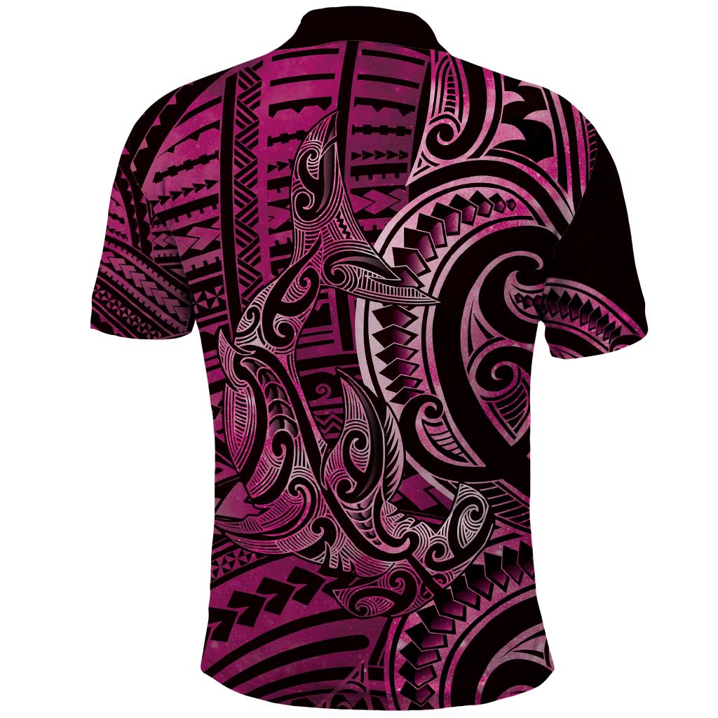 New Zealand Hammerhead Shark Polo Shirt Maori Haehae Mangopare Pink LT14 - Polynesian Pride