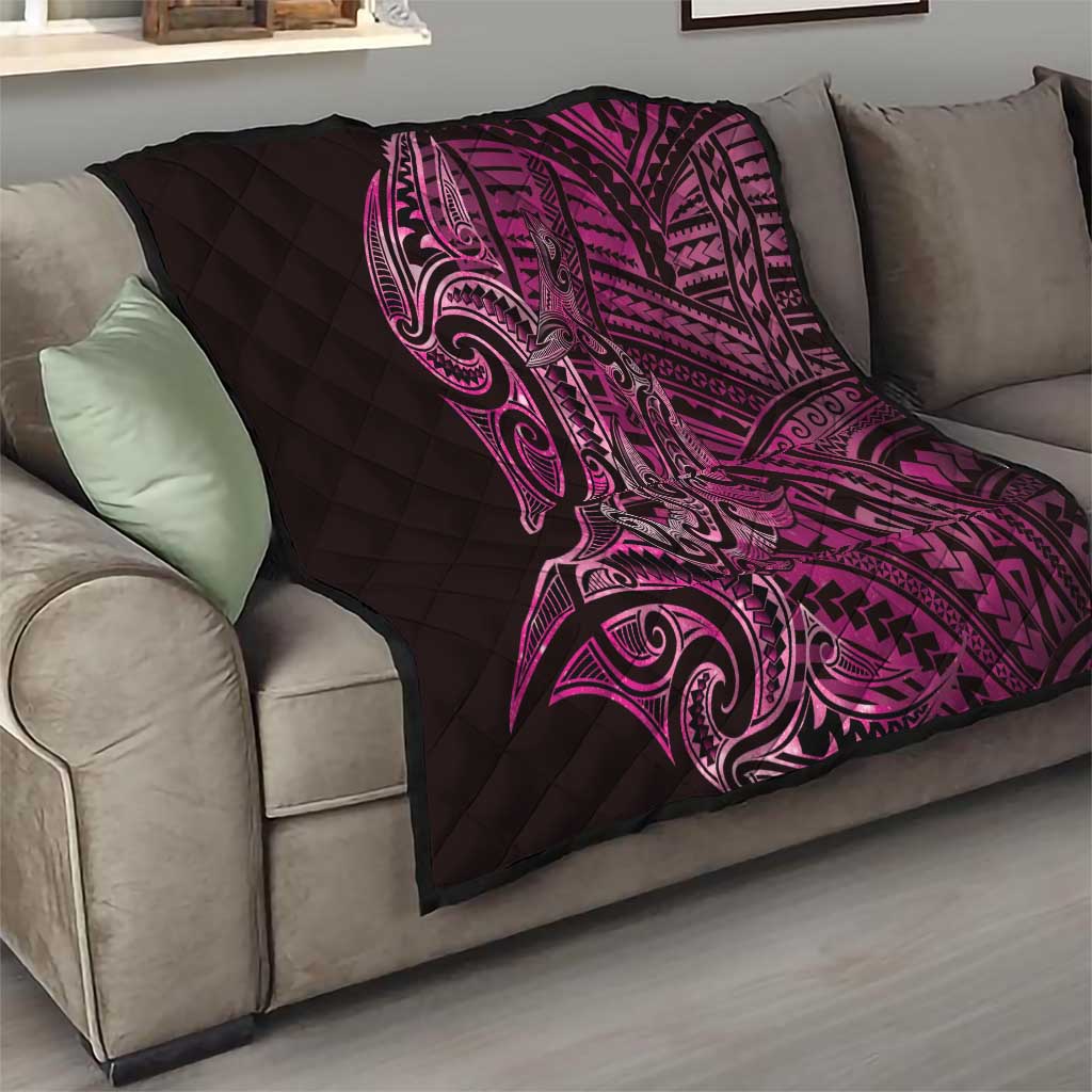 New Zealand Hammerhead Shark Quilt Maori Haehae Mangopare Pink - Polynesian Pride