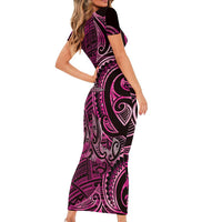 New Zealand Hammerhead Shark Short Sleeve Bodycon Dress Maori Haehae Mangopare Pink LT14 - Polynesian Pride