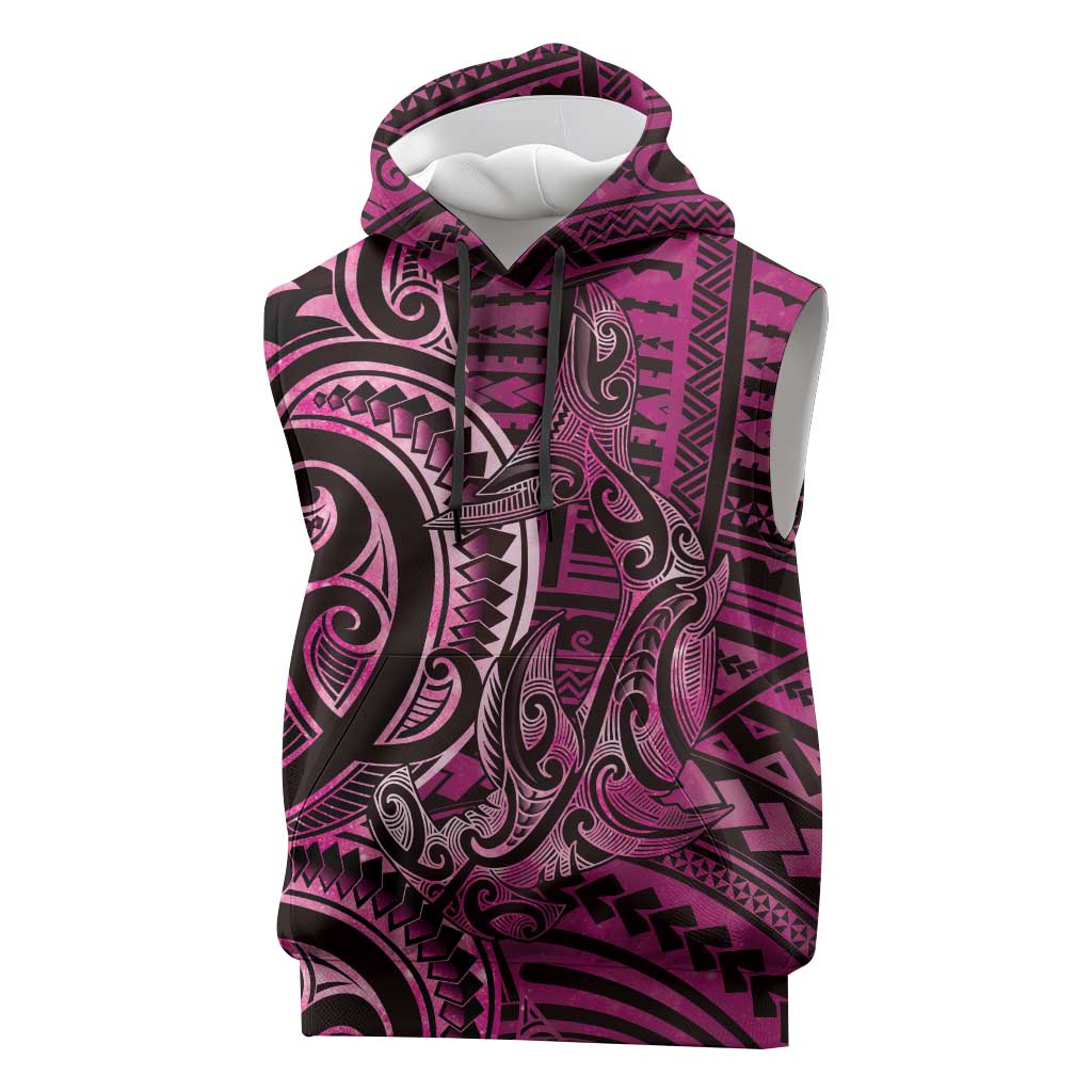 New Zealand Hammerhead Shark Sleeveless Hoodie Maori Haehae Mangopare Pink LT14 Pink - Polynesian Pride