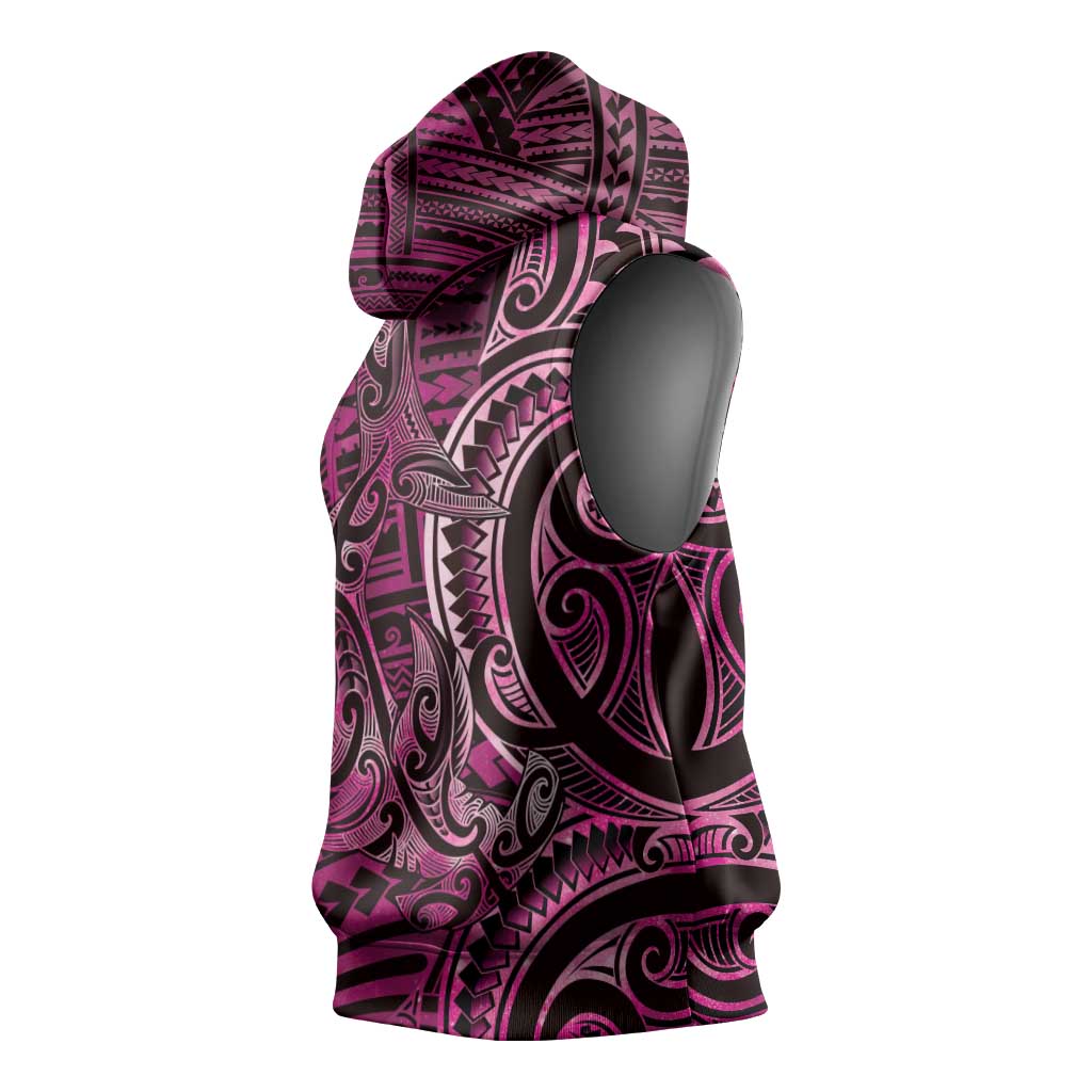 New Zealand Hammerhead Shark Sleeveless Hoodie Maori Haehae Mangopare Pink LT14 - Polynesian Pride