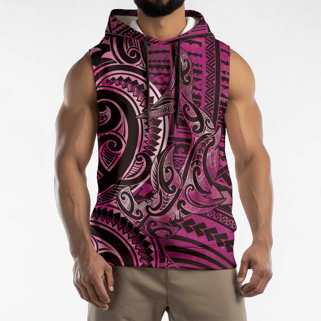New Zealand Hammerhead Shark Sleeveless Hoodie Maori Haehae Mangopare Pink LT14 - Polynesian Pride