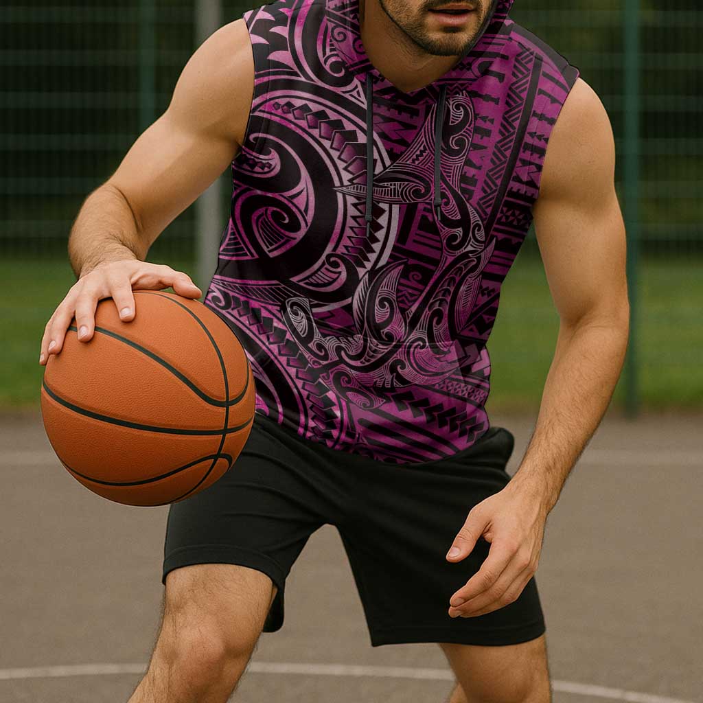 New Zealand Hammerhead Shark Sleeveless Hoodie Maori Haehae Mangopare Pink LT14 - Polynesian Pride