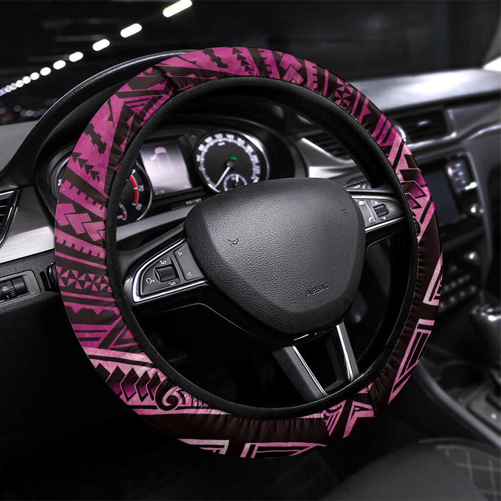 New Zealand Hammerhead Shark Steering Wheel Cover Maori Haehae Mangopare Pink LT14 Universal Fit Pink - Polynesian Pride