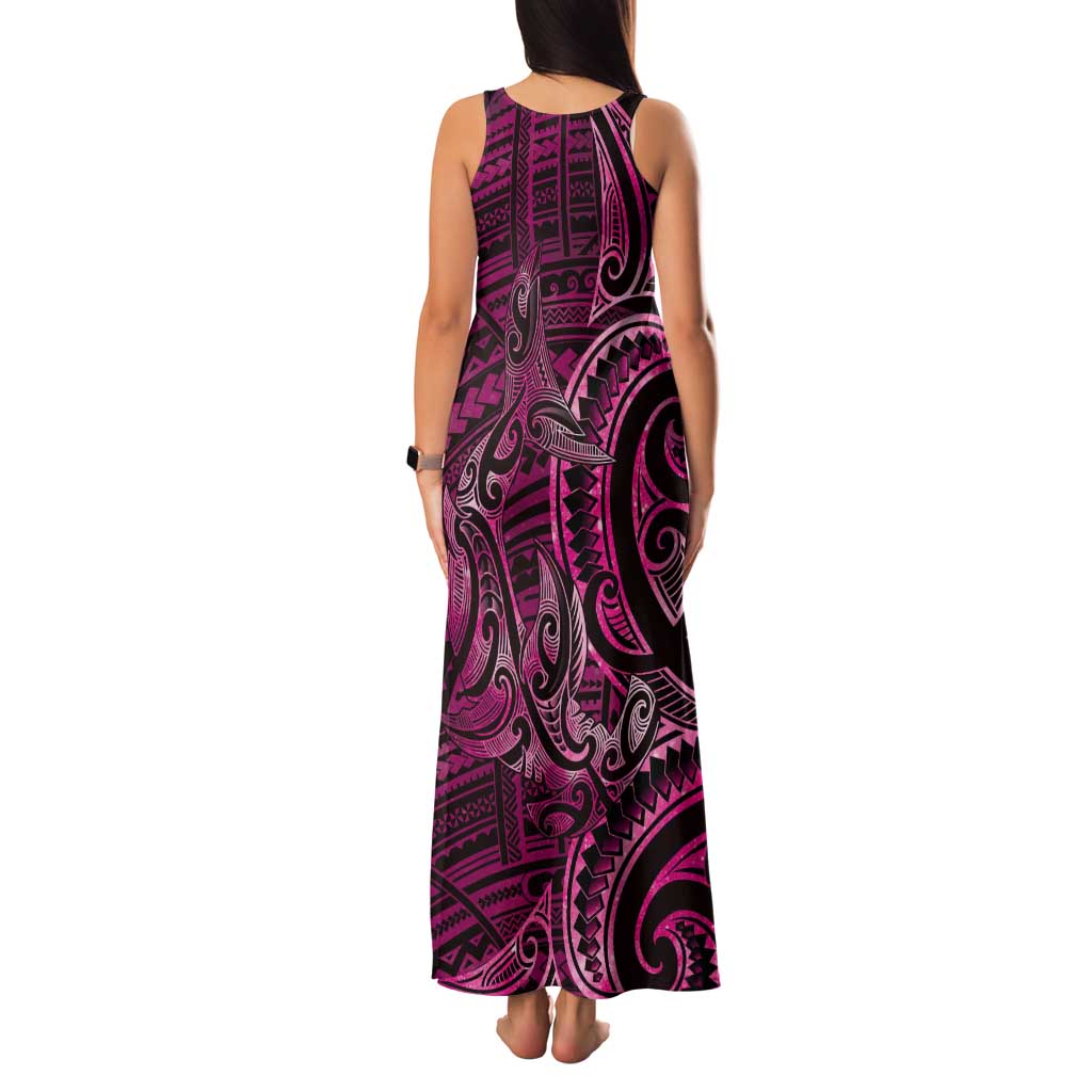 New Zealand Hammerhead Shark Tank Maxi Dress Maori Haehae Mangopare Pink LT14 - Polynesian Pride
