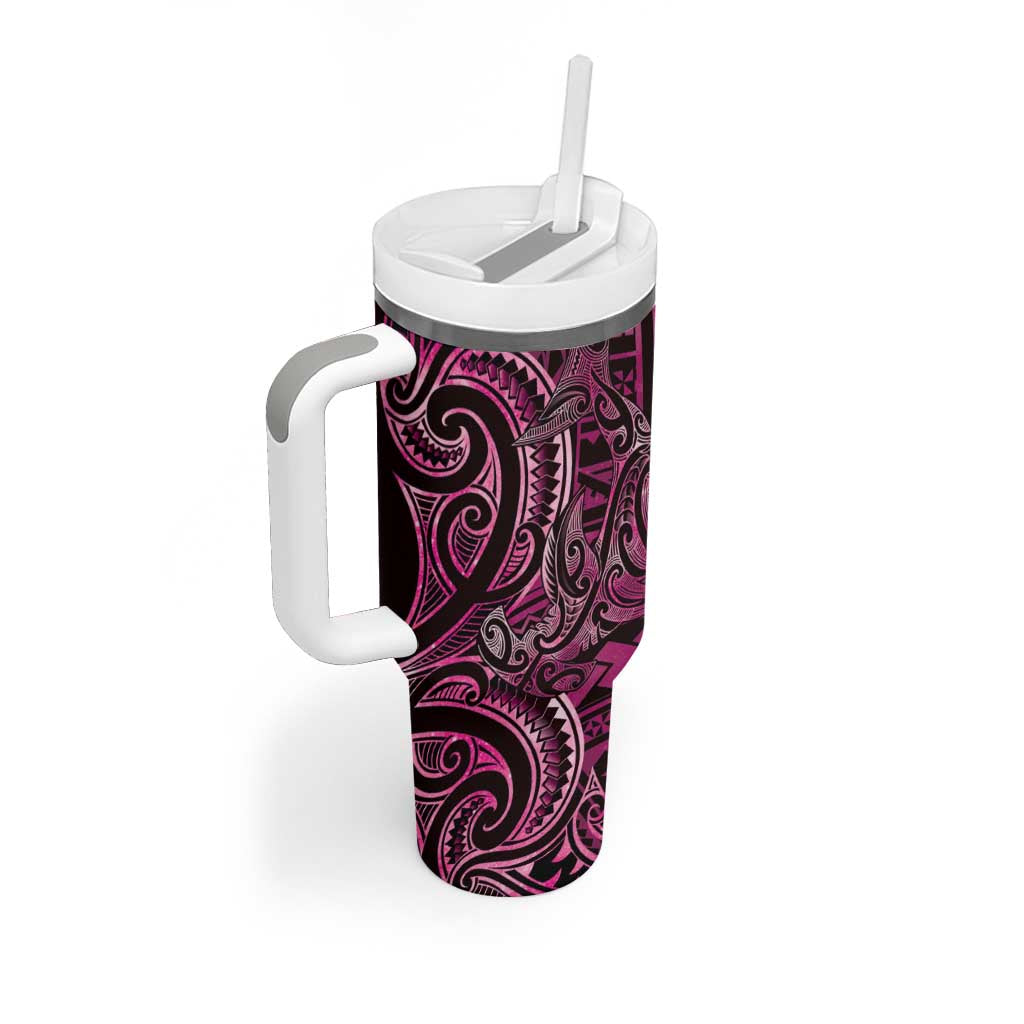 New Zealand Hammerhead Shark Tumbler With Handle Maori Haehae Mangopare Pink LT14 - Polynesian Pride